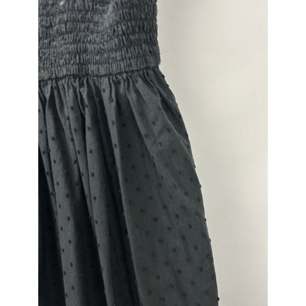 MARYSIA Resort Women’s Sz M Midi Smocked Swiss Dot Black Bow Tie Shoulder Dress - Picture 8 of 12